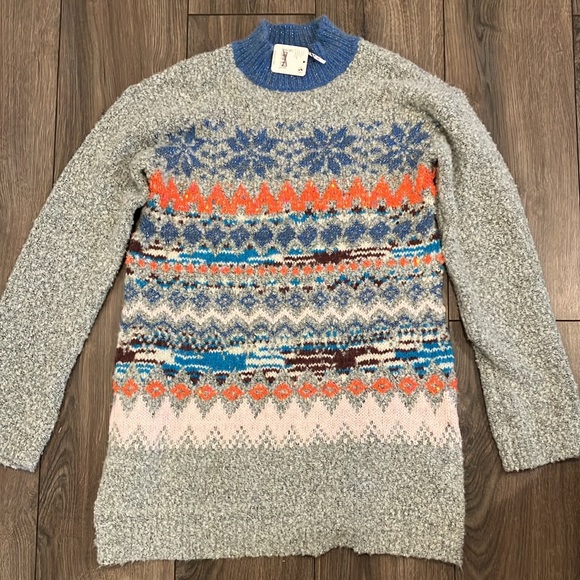 Free People Gray Fair Isle Snow Bunny Sweater Dress Small - Picture 6 of 9